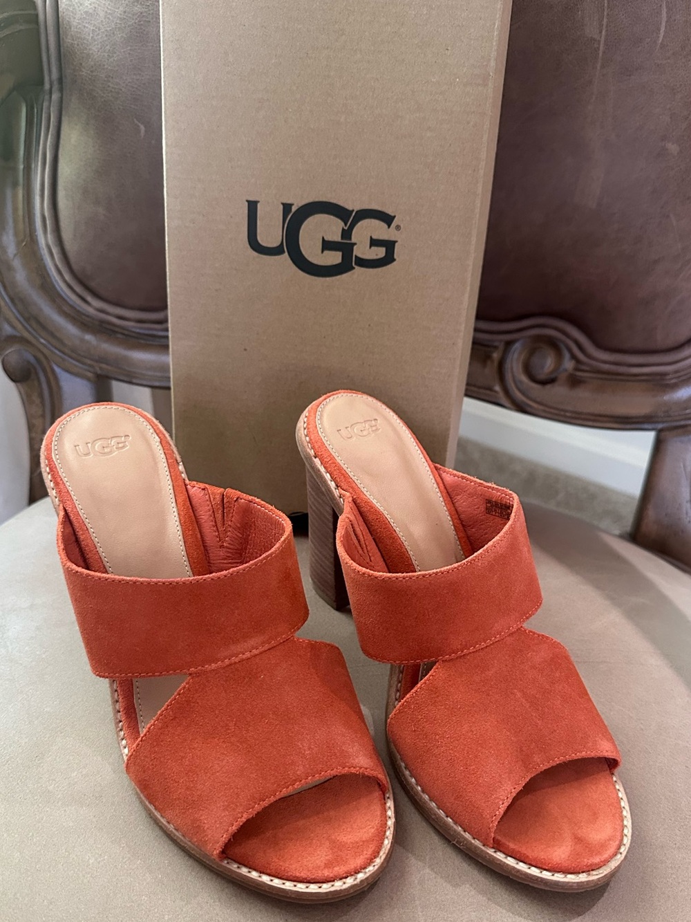 Ugg “Celia” Rust Suede Double-Strap Open-Toe Mules 8.5 Nwot